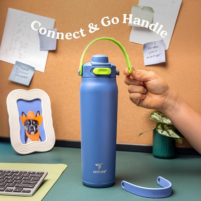 REDUCE Aura Vacuum Insulated 26 oz Water Bottle - Leak-Proof & Chug Spout for Quick Hydration - Keeps Drinks Cold for 30 Hours - Removable Handle for Travel or Gym - Soft Sit Base - Unbleached