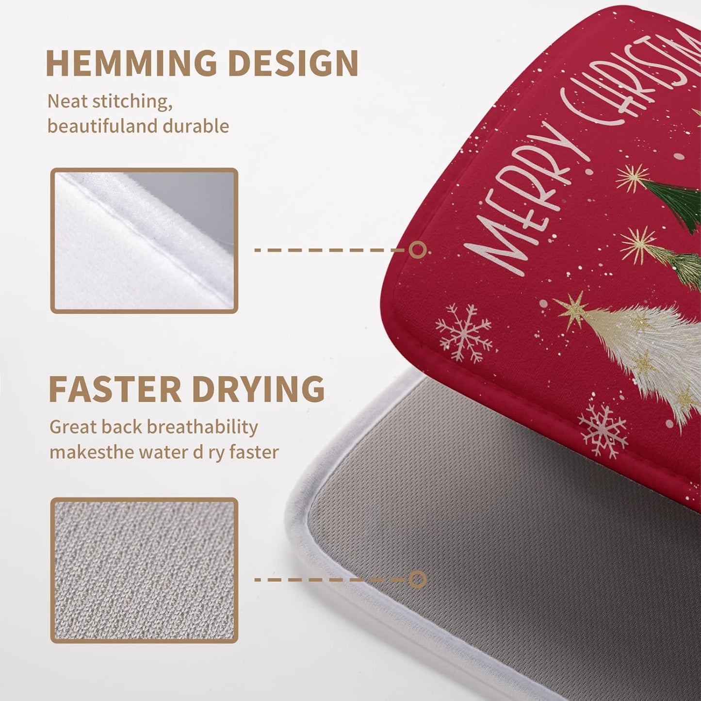 Merry Christmas Dish Drying Mat for Kitchen Counter 16x18 Inch Red Xmas Tree Snowflakes Drying Pad Winter Holiday Absorbent Microfiber Dish Draining Reversible Dish Drainer Rack Mat