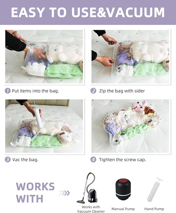 Vacuum Storage Bags, Vacuum Seal Bags for Foam Mattress,Clothing & Bedding, Space Saver Bags for Organization and Storage(10Jumbo)