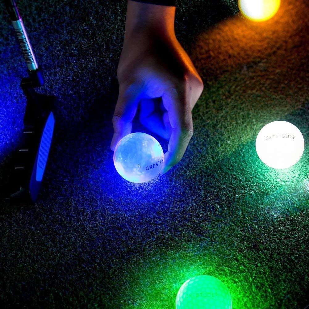 Crestgolf 4 Built-in Lights Glow Golf Balls | 300-hr Lighting Time Glow in The Dark Golf Balls | 3-Layer Design Light up Water Resistant LED Night Golf Ball(Multicolor 6pcs&3pcs
