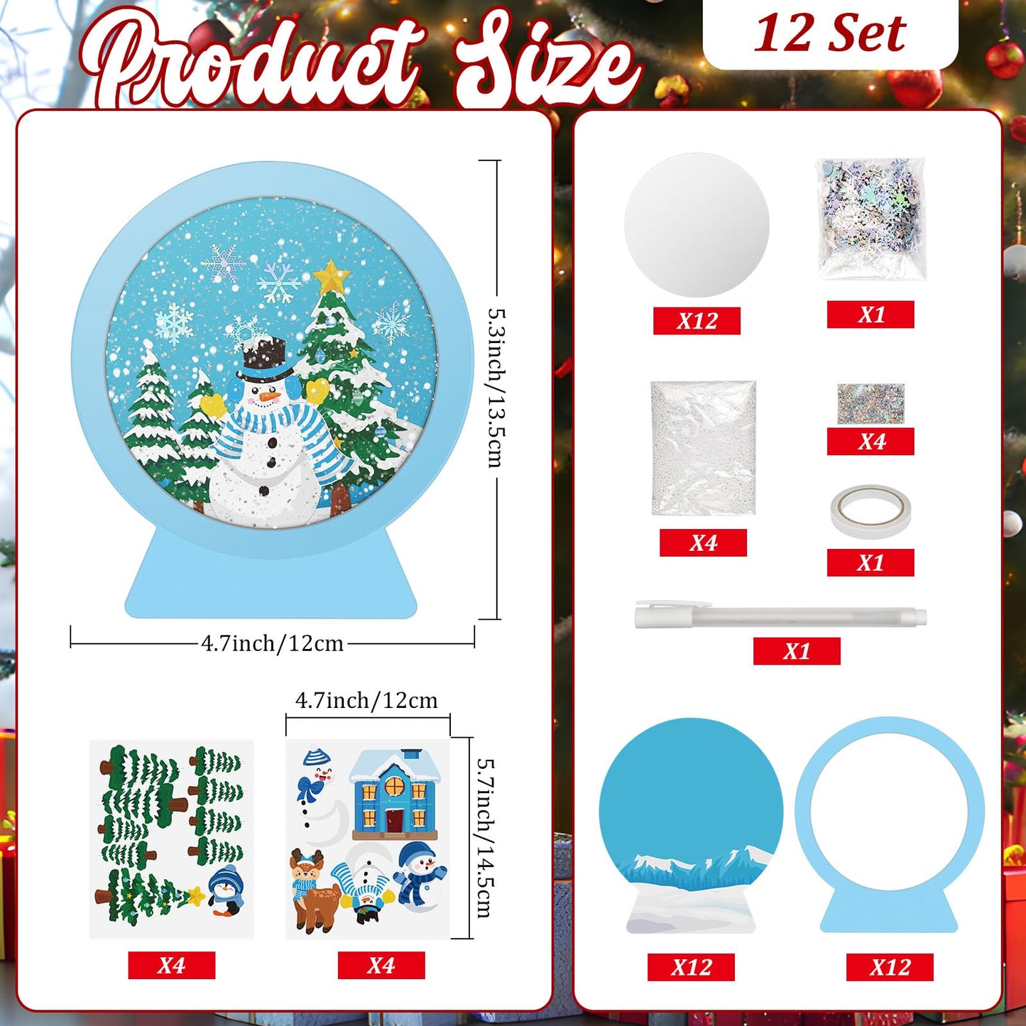 Cinrobiye 12 Set Winter Glitter Snow Globe Craft Kit Christmas DIY Hanging Stickers Ornament Craft Kit for Xmas Tree Decorations Classroom Home Holiday Party Favors Supplies (Winter)