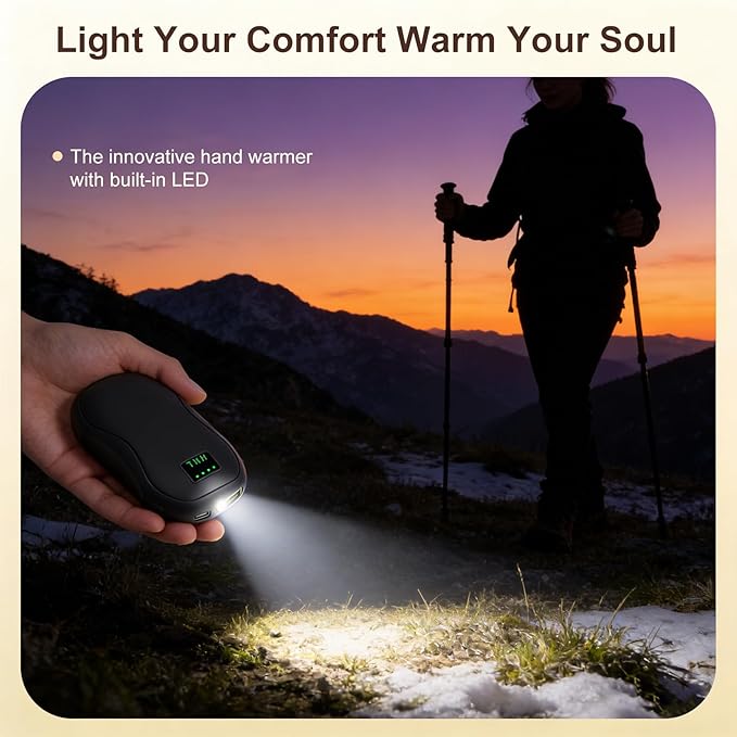 Rechargeable Hand Warmers 2 Pack, 5200mAh Electric Hand Warmers, AI Smart Heat Up to 118℉ with 13Hrs Warmth Portable Pocket Heater for Christmas, Office, Outdoor, Golf, Hunting, Camping