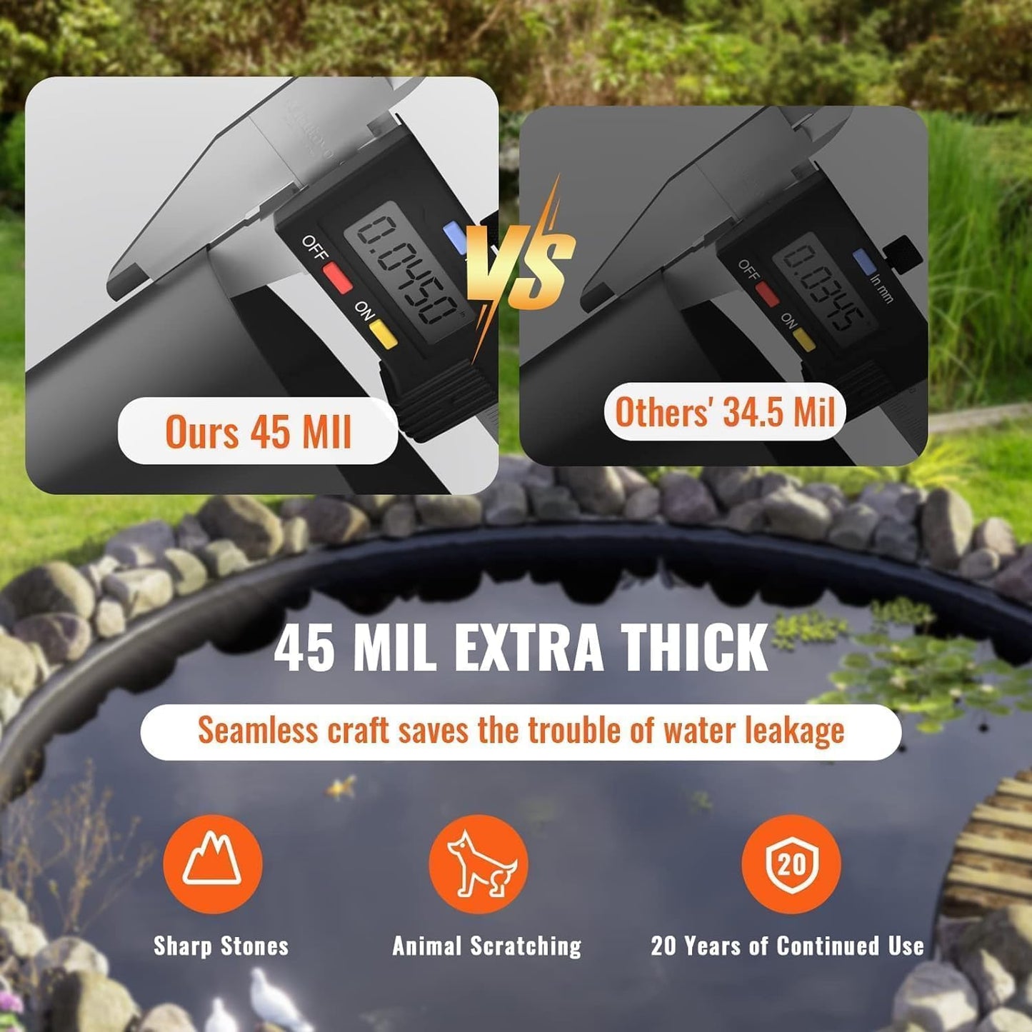ExploreHorizon 10x15 Ft Pond Liner, 45 Mil EPDM Material,Flexible & Durable, UV Resistant & Easy to Cut for Koi Ponds, Waterfall Bases, Fountains & Water Gardens