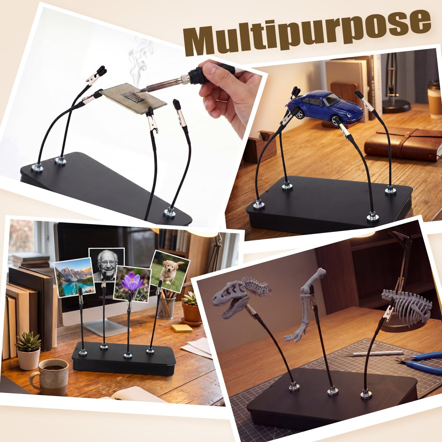 Gerrii 6 Sets Metal Model Painting Stand Base Holder with 60 Pcs 4.9'' Magnetic Bendable Alligator Clip Sticks Portable Miniature Holder for PCB Soldering Model Painting Spraying Parts Airbrush Color
