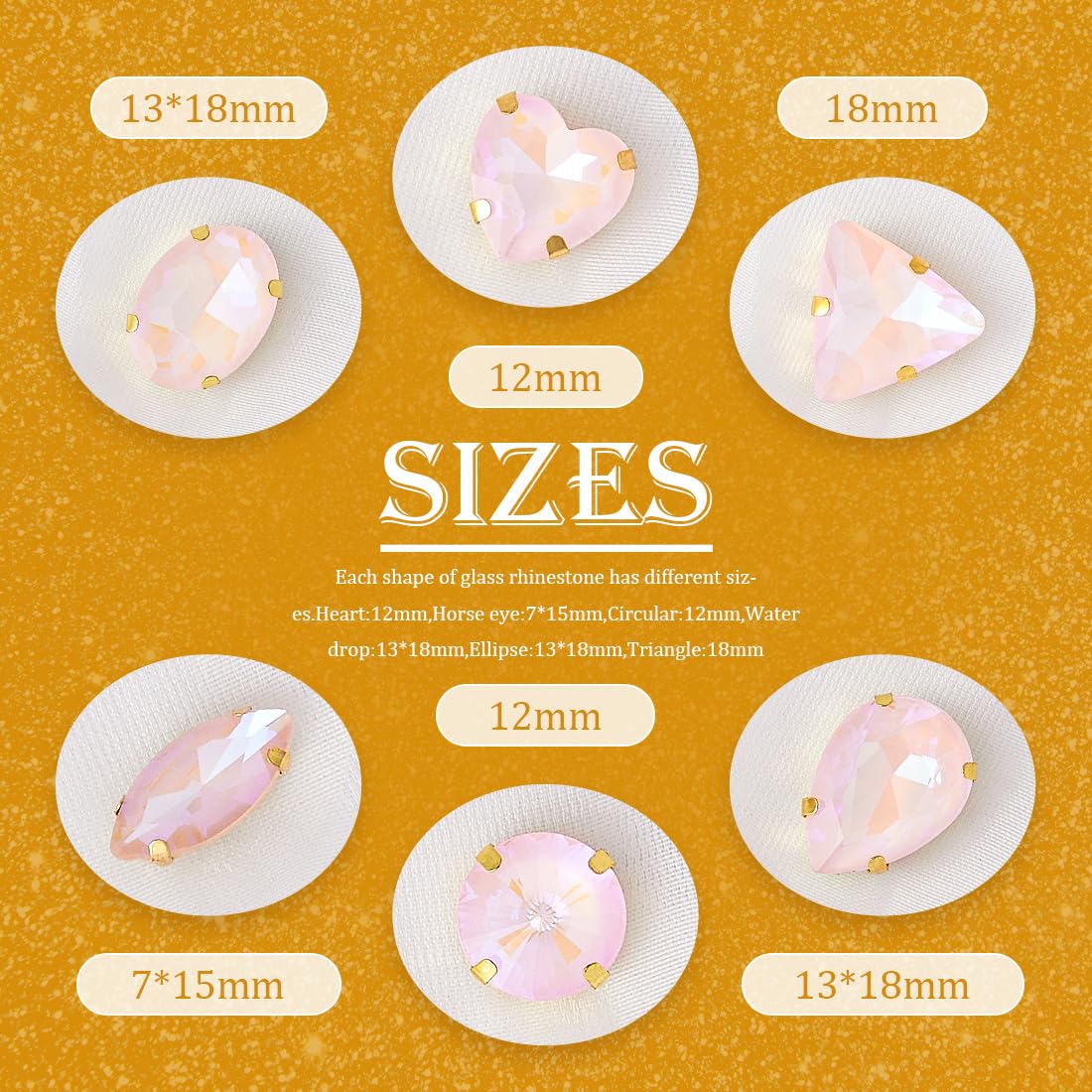 TANOSII Sew on Rhinestones 60 PCS Mixed Shapes Glass Rhinestones Sew on Crystal Gems Mental Flatback with Golden Claw for Jewelry Crafts Clothes Shoes Costume Garment Pink