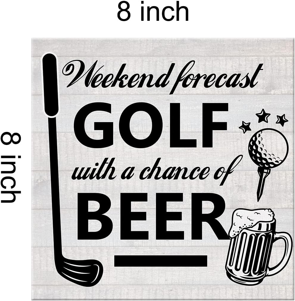 Weekend Forecast Golf Canvas Prints Wall Art Decor Desk Sign Golfing Poster Painting Framed Artwork 8 x 8 Inch Rustic Home Office Shelf Wall Decoration Gift for Golf Lover Golfer