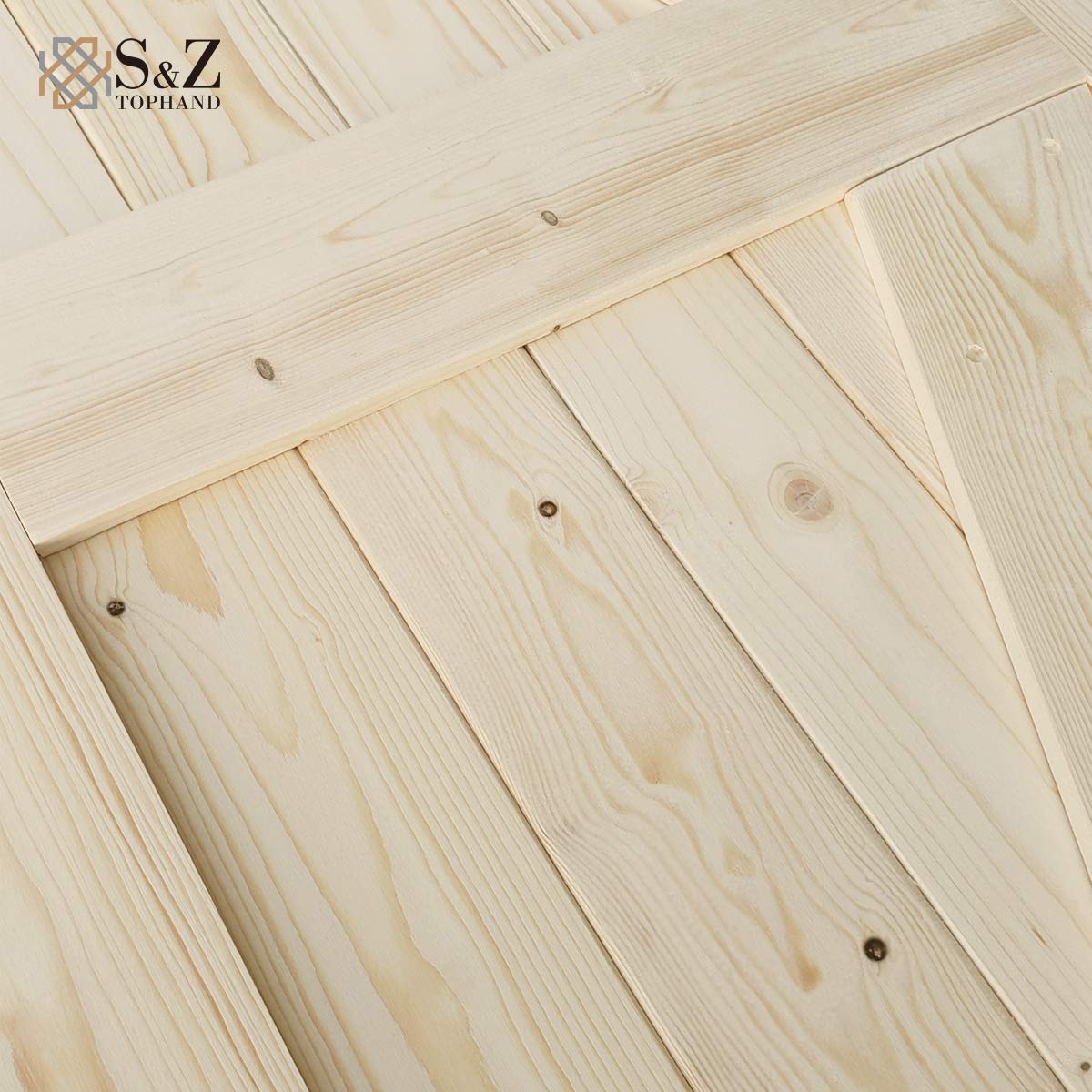 S&Z Tophand 42 In. X 84 In. Unfinished British Brace Knotty Barn Door With 8Ft Sliding Door Hardware Kit/Solid Wood/Sliding Door