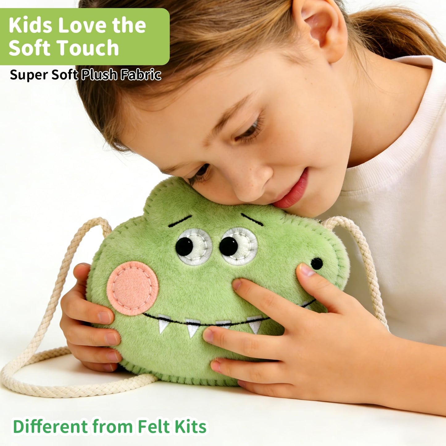 MIJIUWJ DIY Sewing Kit for Kids, Super Soft Plush Fabric Crocodile Crossbody Bag Embroidery Starter Kit for Beginners Arts and Crafts for Kids Ages 8-12, Learn to Sew Felt Birthday Gifts for Girls 6-8