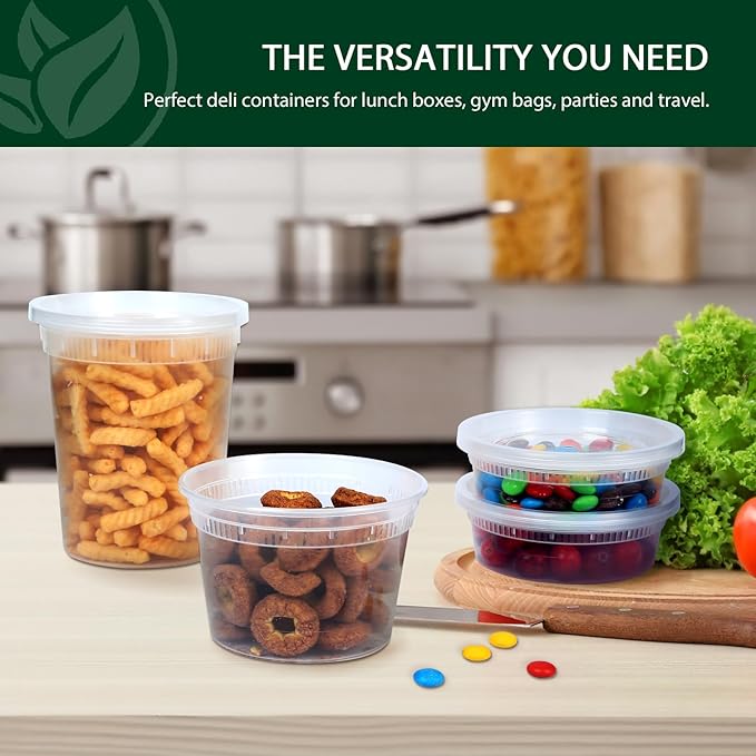 Sugar Box Clear Deli Containers with Lids - 8 oz (Pack of 240) | Leakproof Food Storage Solution for Home, Restaurant, Takeout, Soups, Sauces, and Slime