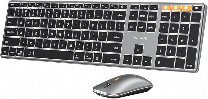 ProtoArc Backlit Bluetooth Keyboard Mouse for Mac, KM110-A Wireless Aluminum Keyboard and Mouse for Mac, Full Size, Multi-Device, Rechargeable, for MacBook Pro/Air, iPad, iMac - Space Gray
