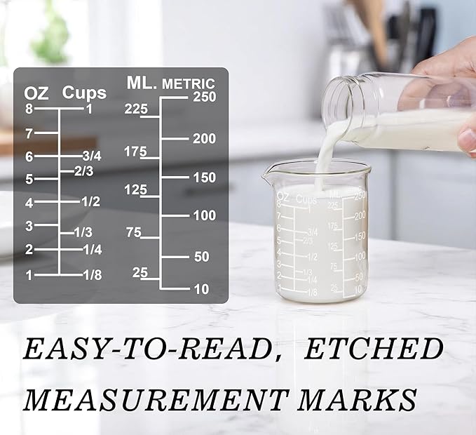 Ackers Etching Scale Glass Measuring Cup Set-V-Shaped Spout,Includes 60ml(2OZ), 120ml(4OZ), 250ml(8OZ), 500ml(16OZ), and 1000ml (32OZ) for Kitchen or Restaurant, Easy to Read
