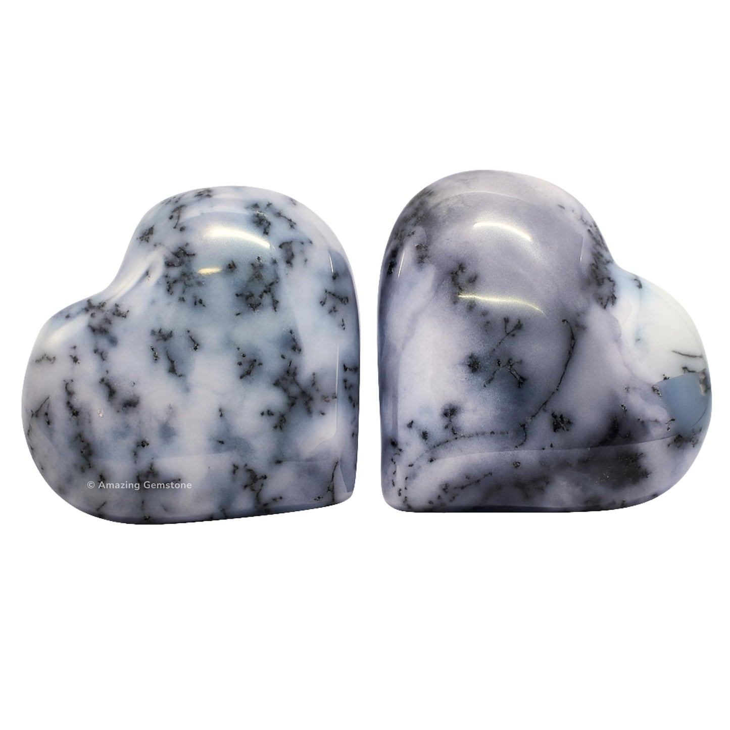 Amazing Gemstone Dendrite Opal Stone Heart - Pack of 2 Crystal Heart Stones Rocks - Corazones De Piedra Crystals and Healing Stones Heart Shaped Crystal - Stocking Stuffers Gifts