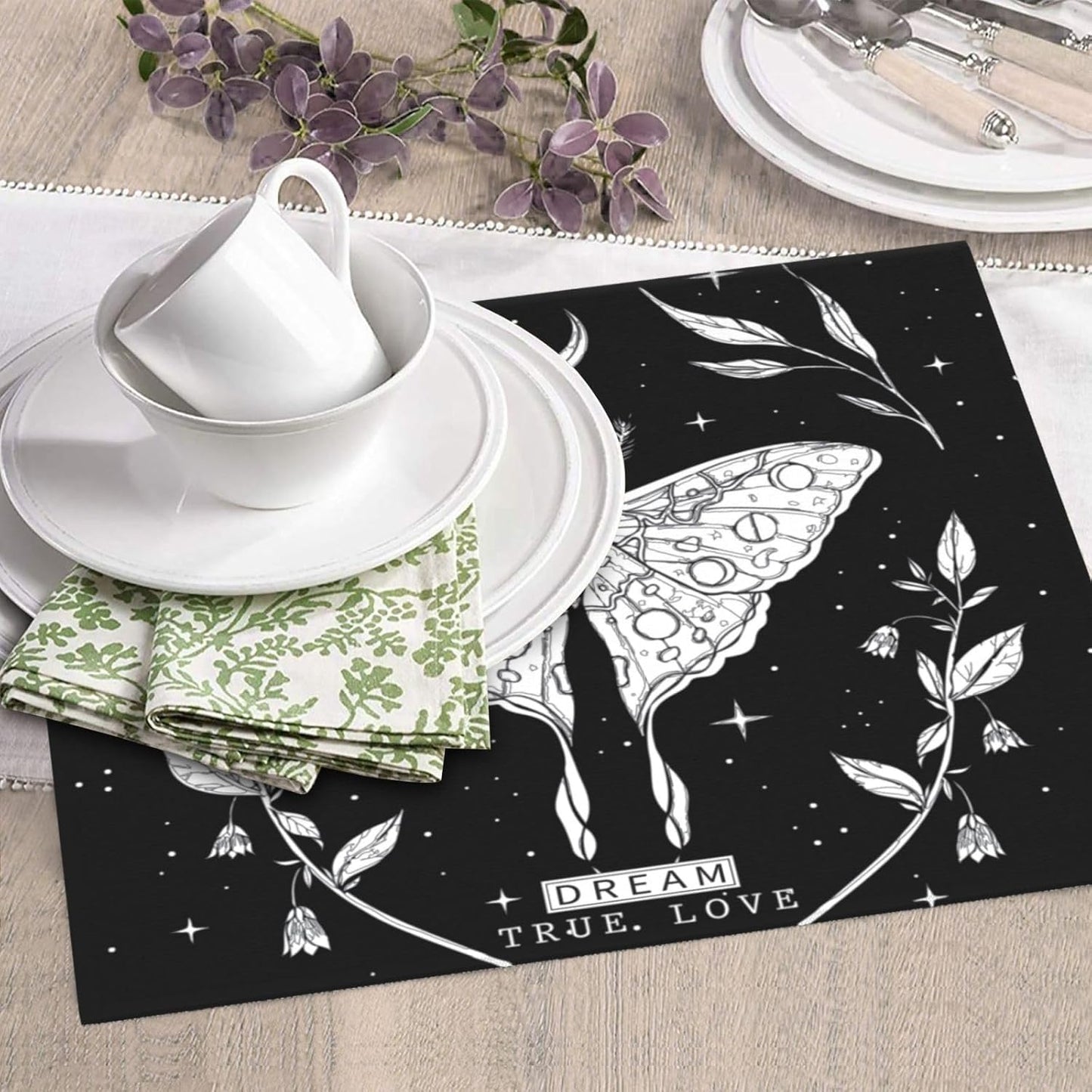 Dish Drying Mat Black White Butterfly Moon Tarot for Kitchen Counter Absorbent Dishes Drainer Microfiber Small 16x18 Inch