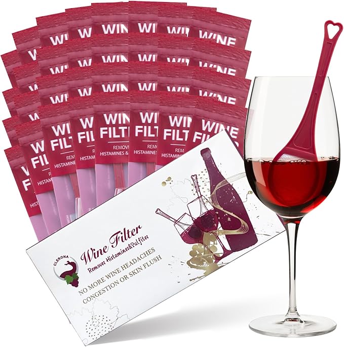 Clerona Wine Filters, the Wine Purifier, Sulfite and Histamines Remover - Naturally Eliminate Allergies & Sensitivities (Pack of 32)