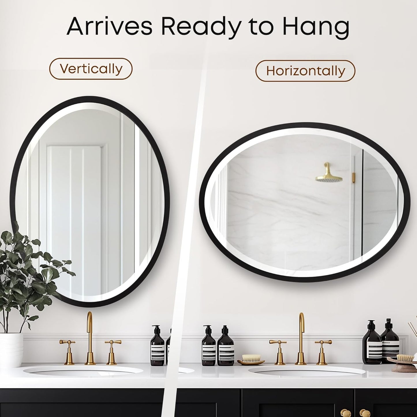 OVALCREST - Oval Wooden Beveled Wall Mirror for Home Decor, Bathroom, Vanity, Bedroom, Living Room, Hallway - London Style (Matte Black) 17.1 x 21.1