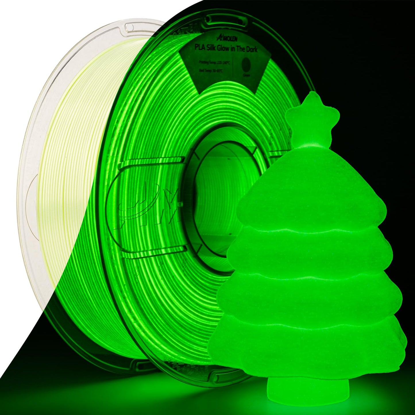 Amolen Glow in The Dark Pla Filament,Shiny Silk & Glow 3D Printer Filament Pla Glow Pla Filament 1.75mm Green, Best with UV Lamp