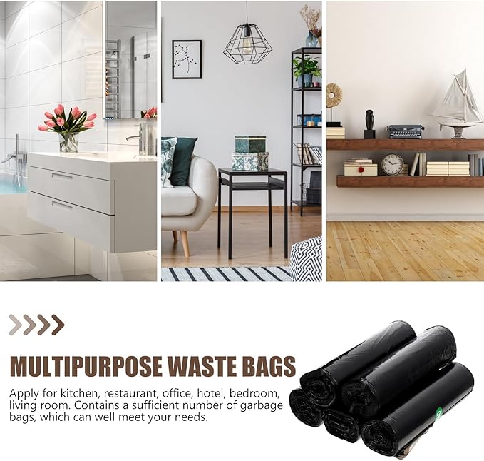 GALPADA 5 Rolls Black Trash Bags for Kitchen and Bathroom PE Garbage Bags Disposable Rubbish Liners for Home Waste Bins