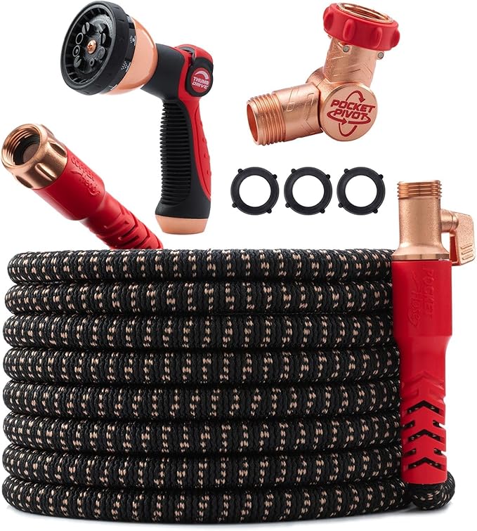Pocket Hose Copper Head Expandable Garden Hose 100 ft with Pocket Pivot, No Tangles, AS SEEN ON TV, 360° Swivel, Tri-Tex Tubing, Force Field Jacket, Lead-Free, No-Kink, Anti-Burst w/APT