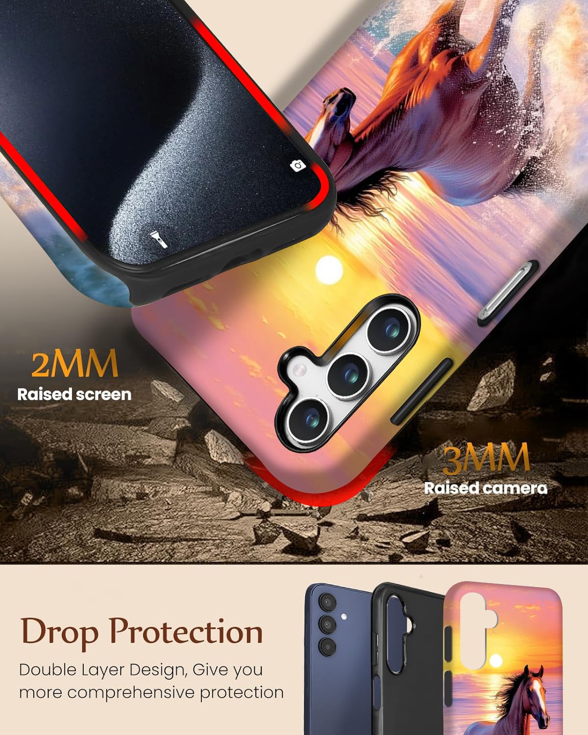 Ziskgzo Compatible For Samsung Galaxy A16 5G Case, 2 Layer Hard Shell Silicone Cover 2 In 1 Shockproof Protective Phone Case,Hor