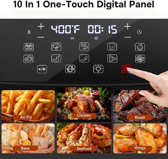 Simple Deluxe 10-in-1 Air Fryer Oven 12.6 Qt, Digital Preset Airfryer with Visible Window, Nonstick and Dishwasher-Safe Basket, Air Fry, Roast, Bake, Dehydrate, Fries, 1700W, Gary