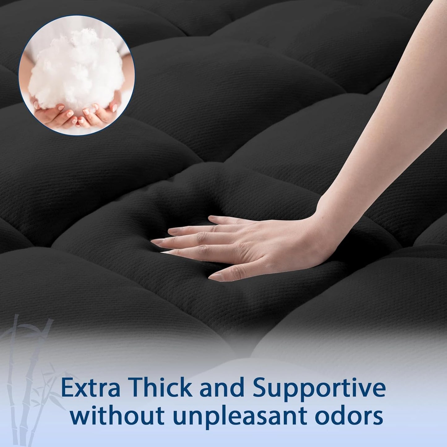 ELEMUSE Twin XL Black Cooling Bamboo Viscose Mattress Topper for College Dorm, Extra Long Twin Mattress Pad Cover for Back Pain, Soft Pillowtop with Deep Pocket, Overfilled Down Alternative Filling