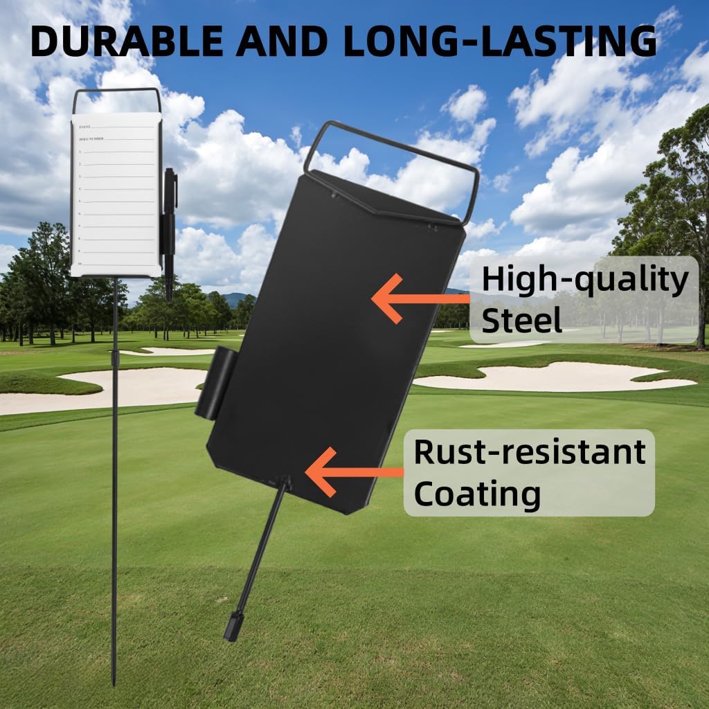 4 Pack Steel Longest Drive and Closest to The Pin Marker, Golf Metal Proximity/Course Distance/Fairway Distance Markers with 50 Sheets Cards and 4 Pens, for Outdoor Golf Tournament Signs