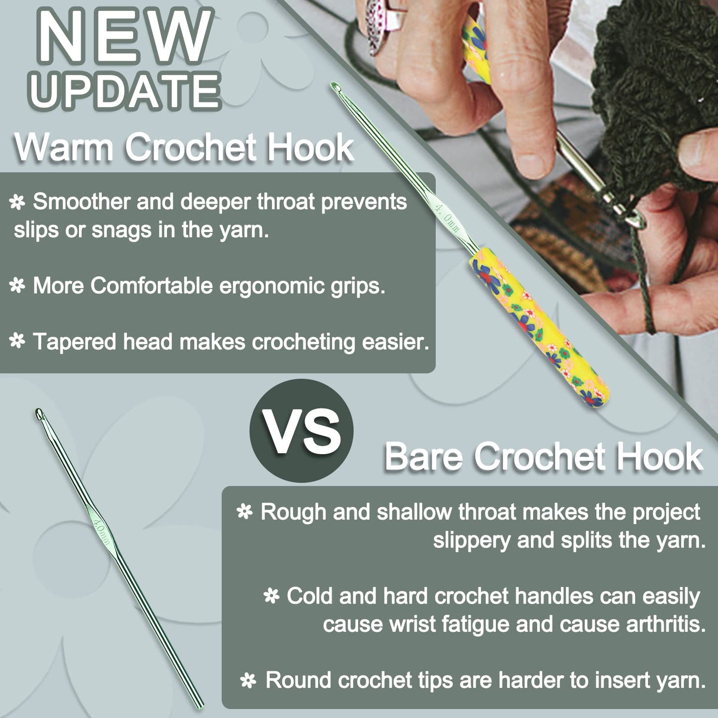 Coopay Warm Crochet Hooks Plus for Crochet Gifts, 12PCS 2mm-8mm(B-L) Crochet Kit Crochet Hook Set Ergonomic Grip Crochet Needles for Crocheting Art Yarn Craft,Precious Knitting & Crochet Supplies
