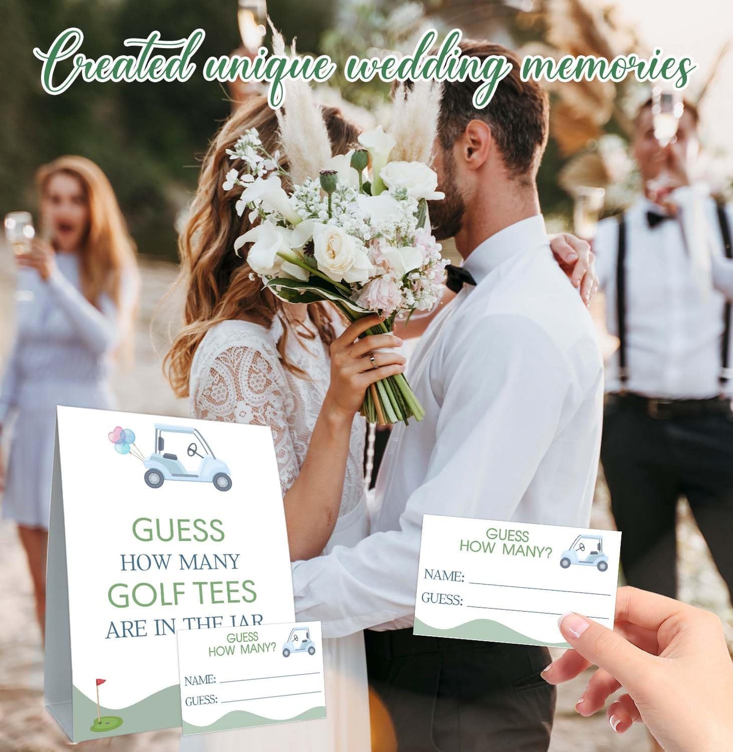 GOLF Brithday Decorations, Guess How Many Golf Tees Are in the Jar, Suite for Birthday Party Bridal Shower Wedding Activit, 50 Cards and Sign