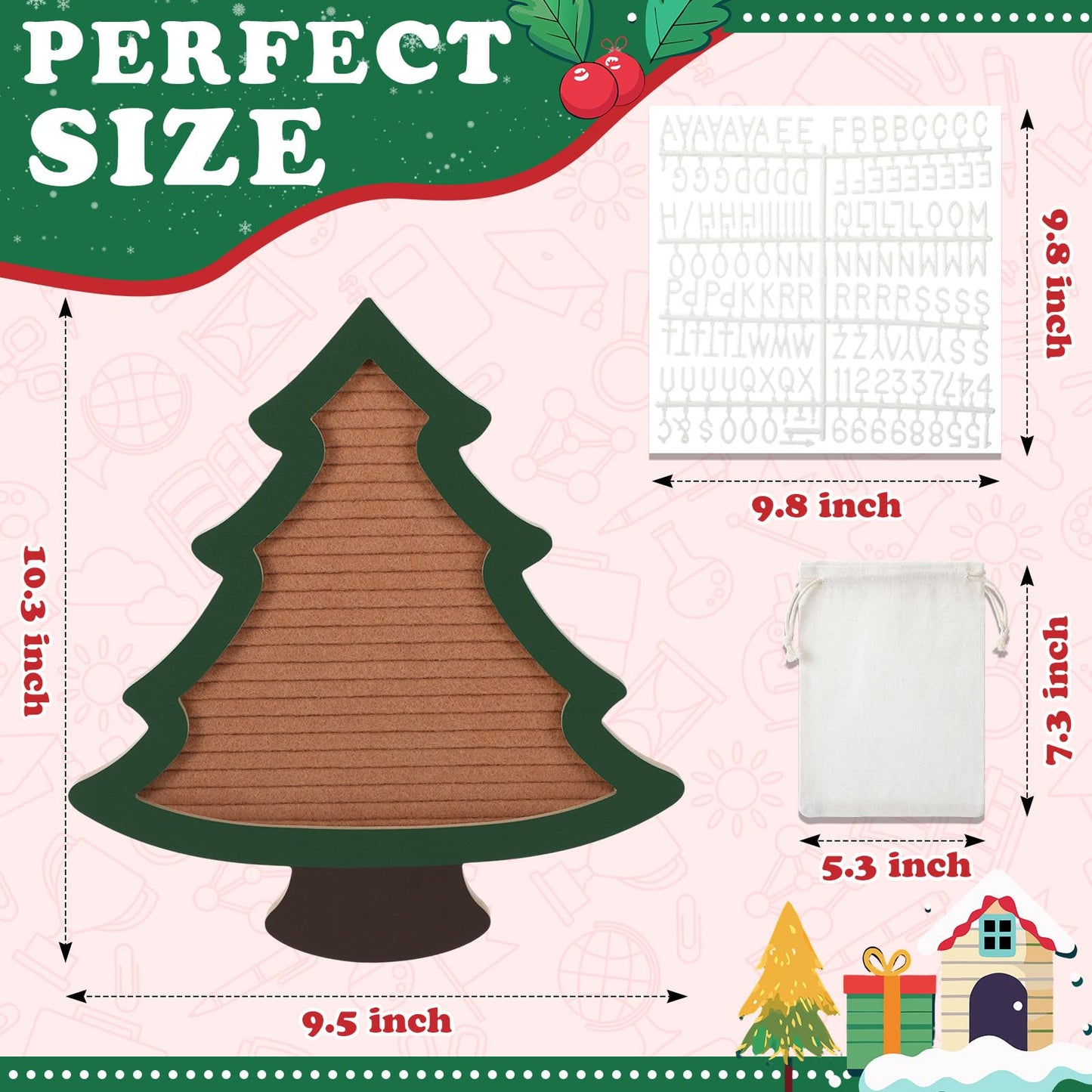 Humyoun Changeable Felt Letter Board with Letters Christmas Tree Designs Photo Props Xmas Supplies Holiday Mugshot Sign Baby Announcement, Message Board Decor Farmhouse Milestones Kids