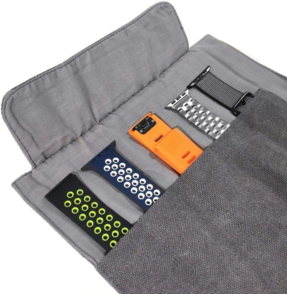 Watch Band Accessories,Smart Watch Band Cotton Canvas Protable Storage Bag Case Pouch Organizer-Compatible with Apple Watchbands, Garmin Watch Band, Samsung Watch Band etc,