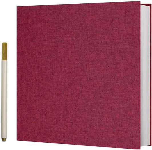 Vienrose Photo Album Self Adhesive 4x6 5x7 3x5 8x10 Scrapbook Album DIY Scrap Book with A Metallic Pen (11"x10.6" 60 Pages,Red)