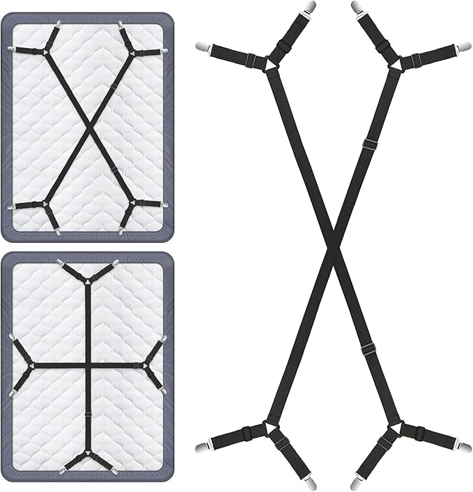 Foloda Bed Sheet Holders, 2 pcs Adjustable Fitted Sheet Straps Holders for Bed Corner, Sheet Fasteners Clips Suspenders lockers Gripper Scrunchie, Keep Sheet Firm Tight