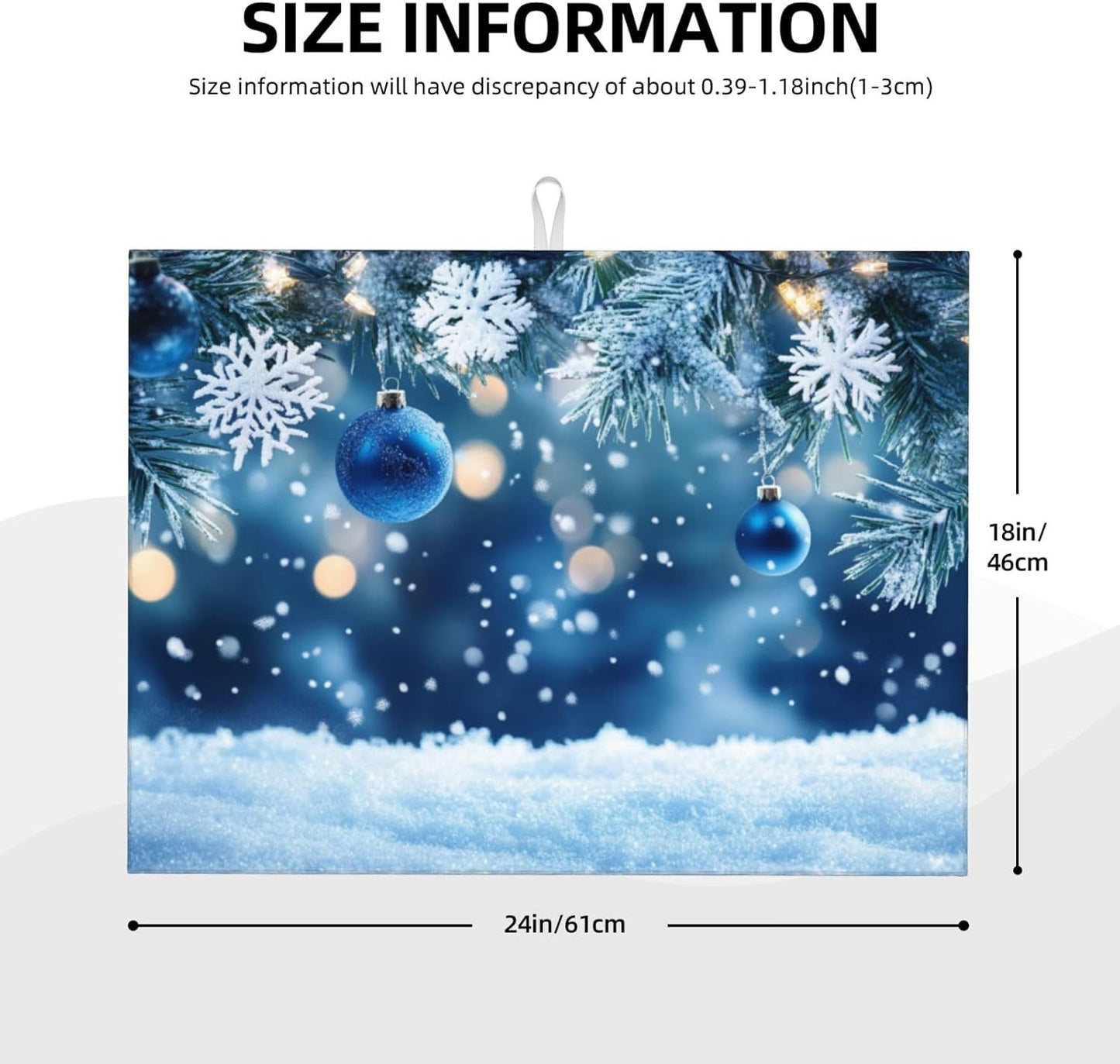 Dish Drying Mat Christmas Blue Ball Snowflake Absorbent Microfiber Non Slip Quick Dry Heat Resistant Holiday Decorative Kitchen Counter Mat for Plates Cups Glasses 18x24 Inch