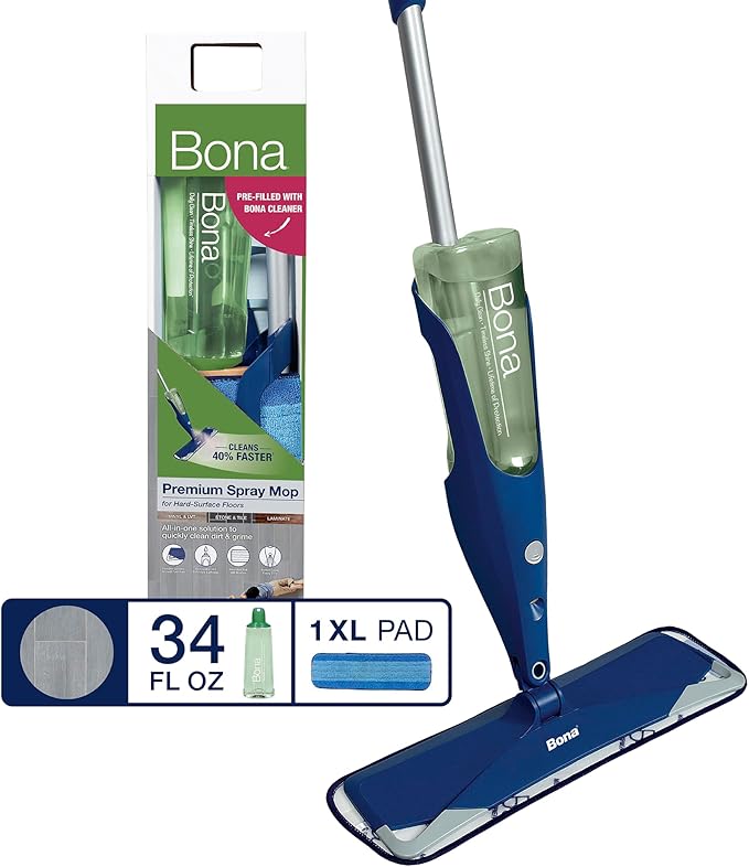 Bona Premium Motion Multi-Surface Floor Spray Mop - Includes Multi-Surface Floor Cleaning Solution and Machine Washable Microfiber Cleaning Pad - Spray Mop for Stone, Tile, Laminate, and Vinyl Floors