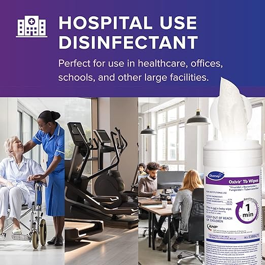 Oxivir Diversey Tb 5388471 Ready-to-Use Disinfectant Cleaning Wipes, Accelerated Hydrogen Peroxide, Large 7x8-Inch Sheets, 60-Wipes, 1-Slim Canister