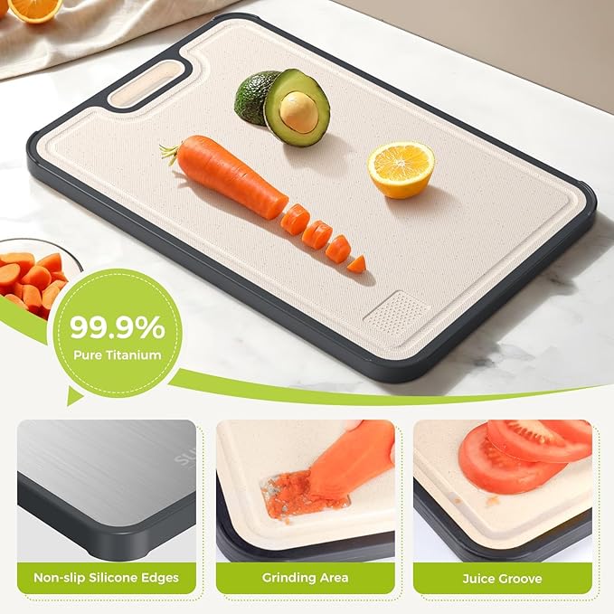 Titanium Cutting Board for Kitchen, Food Grade Pure Titanium/PP, Cutting Board Double Sided, Easy to Clean[18”*12.5”+15.5”*10.5”+12”*8.5”]