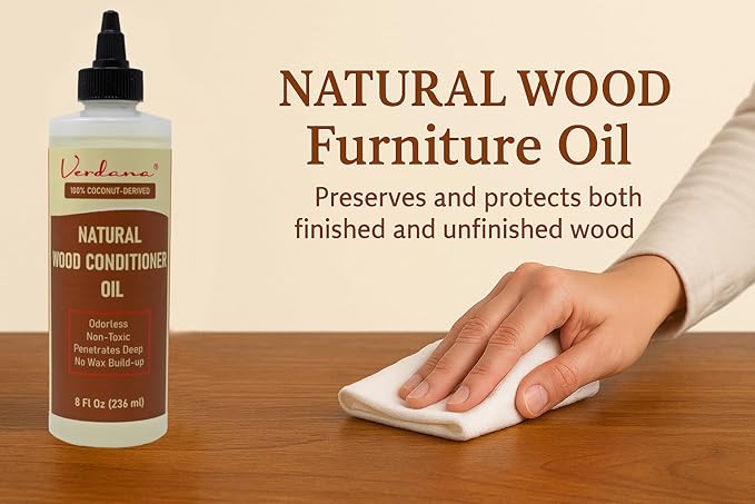 Verdana Natural Wood Conditioner Oil – 8 Fl Oz – Plant-Based, Odorless Furniture Conditioner for Wood Tables, Cabinets, Dressers & Antiques – Nourish, Polish & Protect – Non-Toxic Conditioning Oil