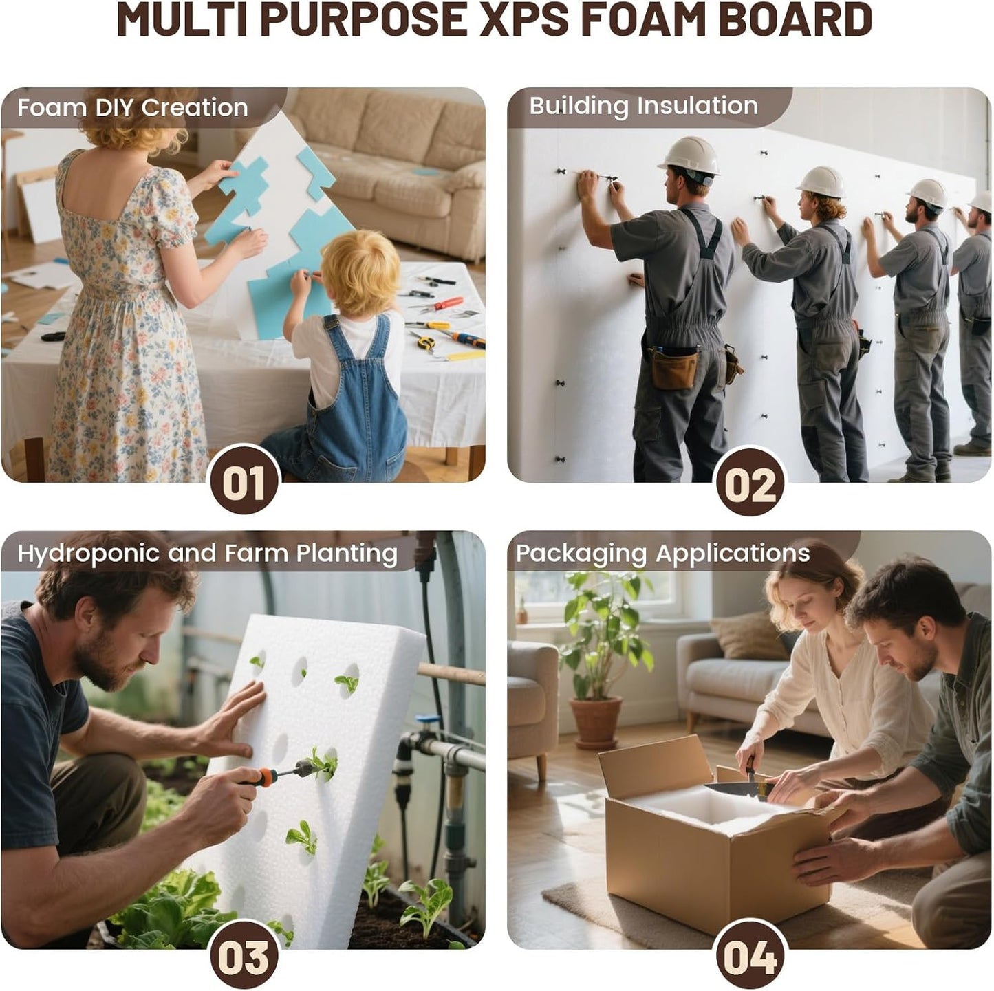 High Density XPS Foam Board,4 Pack 11.7x11.7x0.79in Polystyrene Craft Foam Sheets, Rigid and Easy to Shape,DIY Modeling Art Projects, Party Decoration, Foam Cosplay, Carve,Heat Insulation