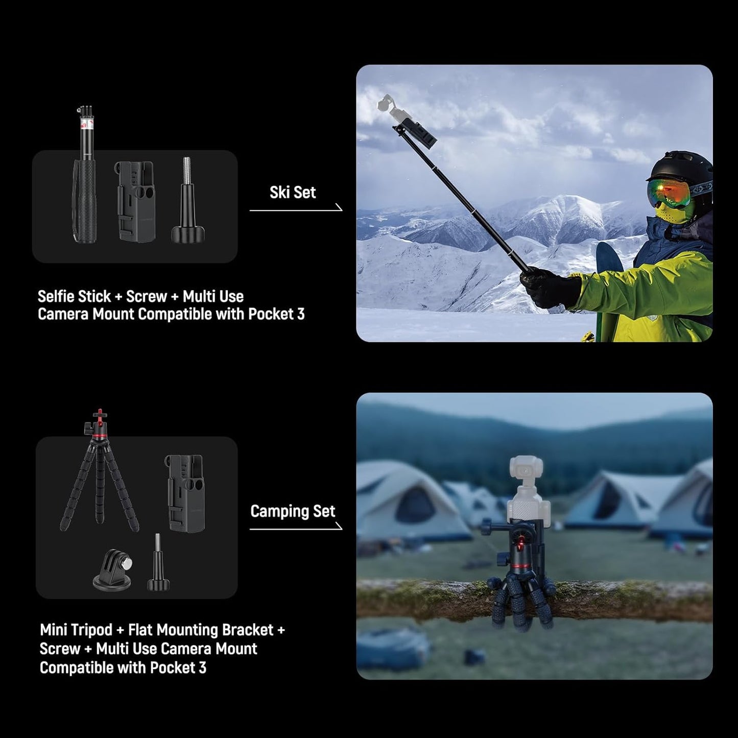 NEEWER Basics 16 in 1 Accessories Kit Compatible with DJI OSMO Pocket 3, Mini Tripod Selfie Stick Chest Strap Magnetic Neck Mount Extension Adapter Mountaineering Cycling Dual Cam Vlog, GP-52