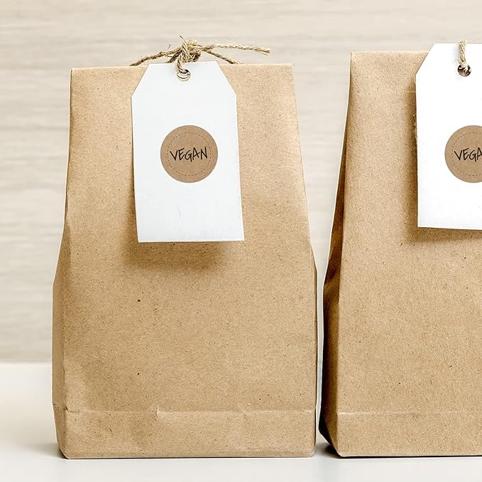 Brown Kraft Vegan Stickers/Small 1" Circle Labels/Unique Design with Modern Aesthetic / 500 Food Stickers/Made in The USA