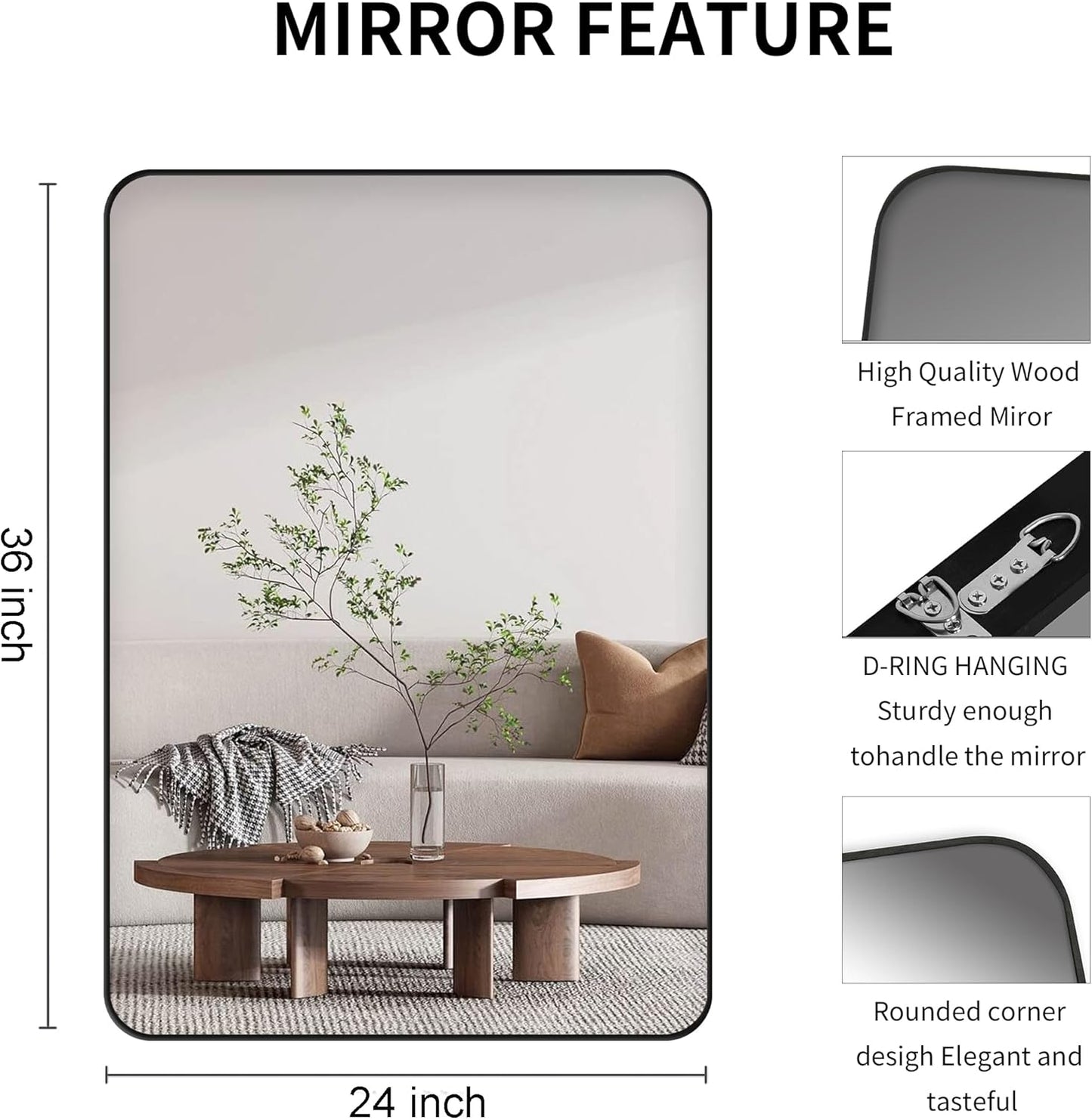 Black Bathroom Mirror,Rectangle 24 x 36 Inch Vanity Wall Mirror,Modern Mirror for Wall,Rectangular Mirror for Bedroom Living Room Entryway
