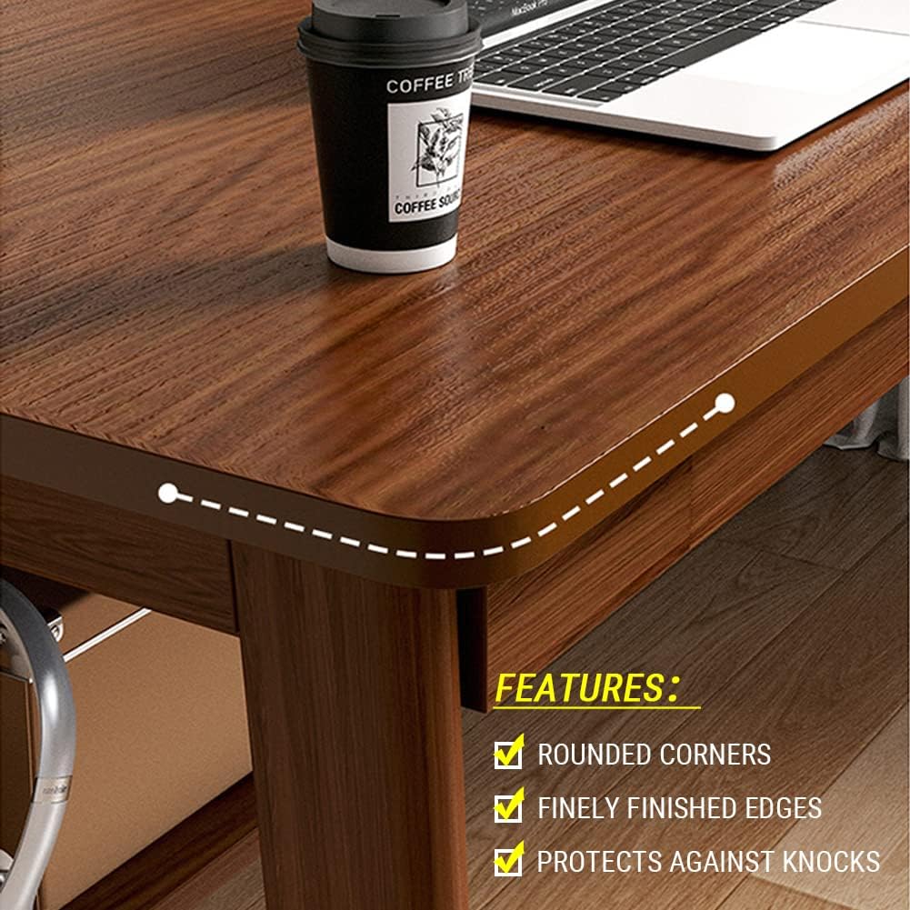 Mid-Century Long Desk Table - 71" Simple Modern Extra Long 2-Person Wood Computer Workstation for Home Office Work in Walnut, 71" W x 24" D