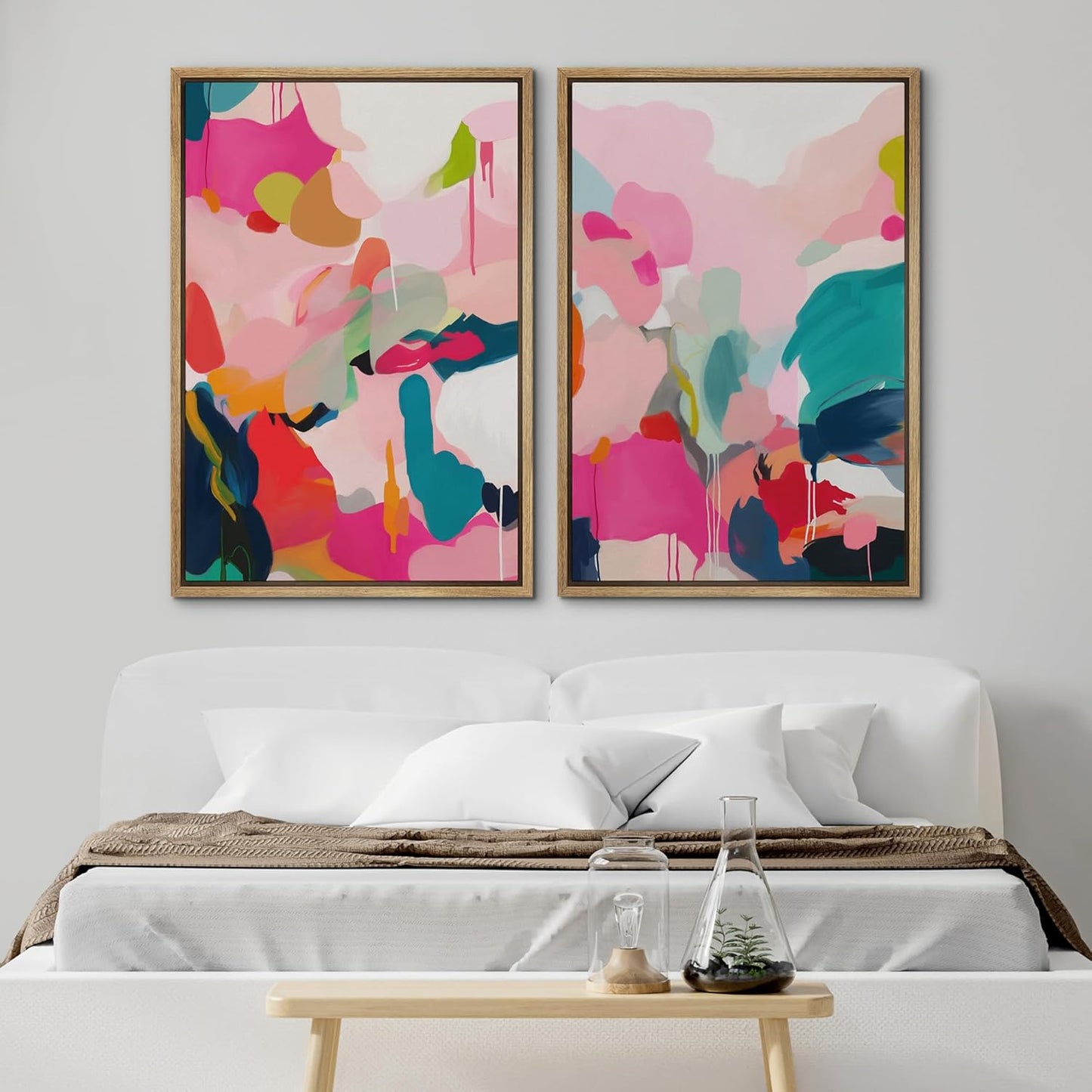 SIGNWIN Framed Canvas Print Wall Art Colorful Abstract Vibrant Pink and Blue Drip Illustrations Modern Art Decorative Contemporary for Living Room, Bedroom, Office - 16"x24"x2 Natural