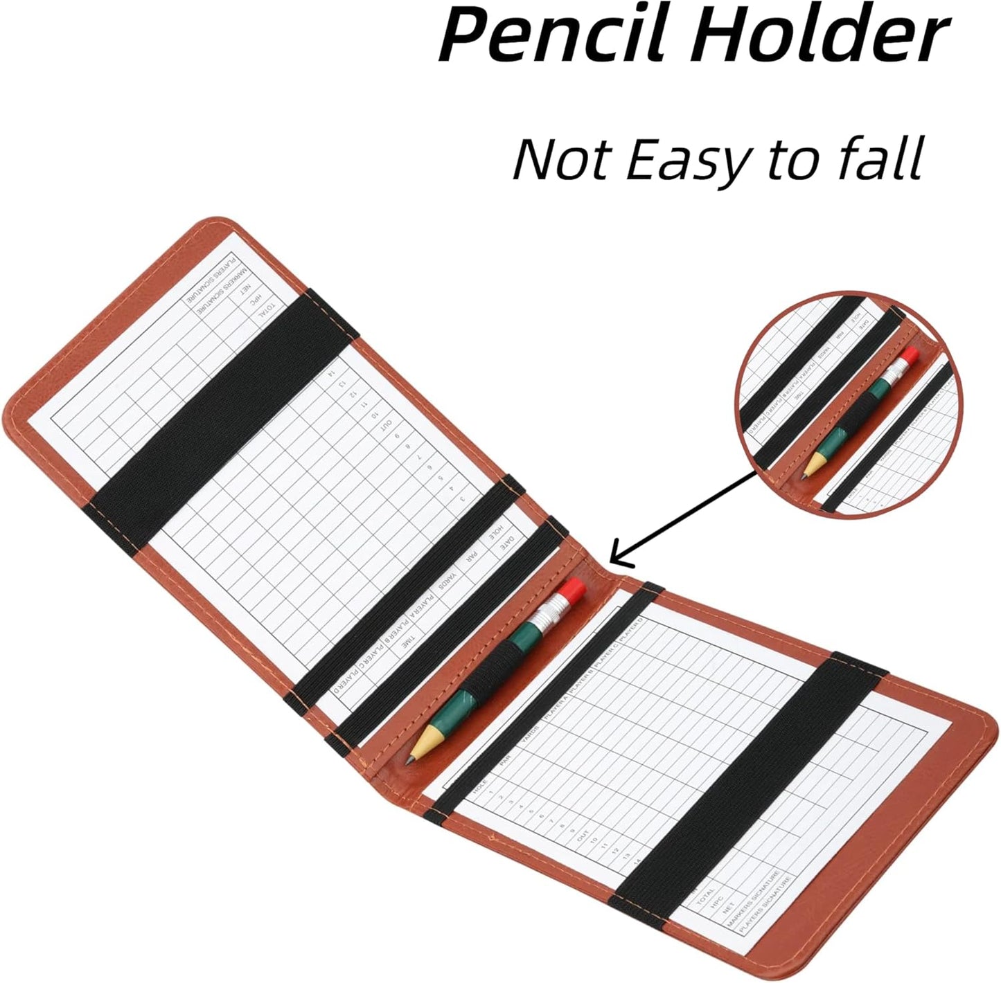 Golf Scorecard Holder, PU Leather Yardage Book Cover with 2 Score Cards, 7.08 x 4.33 Inches, Unisex Adult