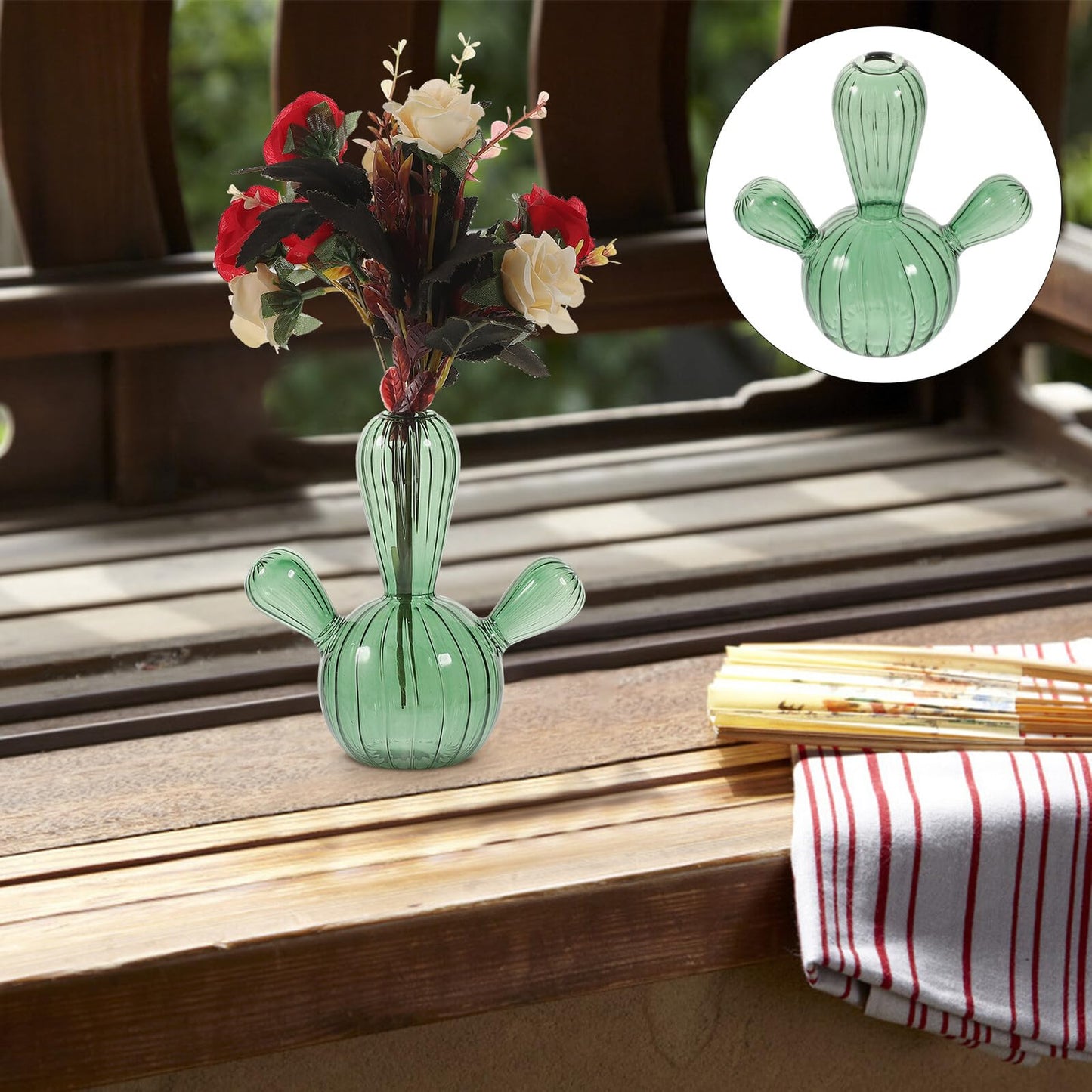 CORHAD Small Glass Cactus Vase Hydroponic Plant Glass Planter Decorative Terrarium Vase for Office Home Décor Green