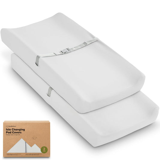 2-Pack Baby Changing Pad Covers for Girl, Boy,Neutral - Soft Viscose Derived from Bamboo Changing Table Pad Cover Sheets,Baby Nursery Diaper Changing Pad Cover,Contour Changing Pad Liner (French Gray)