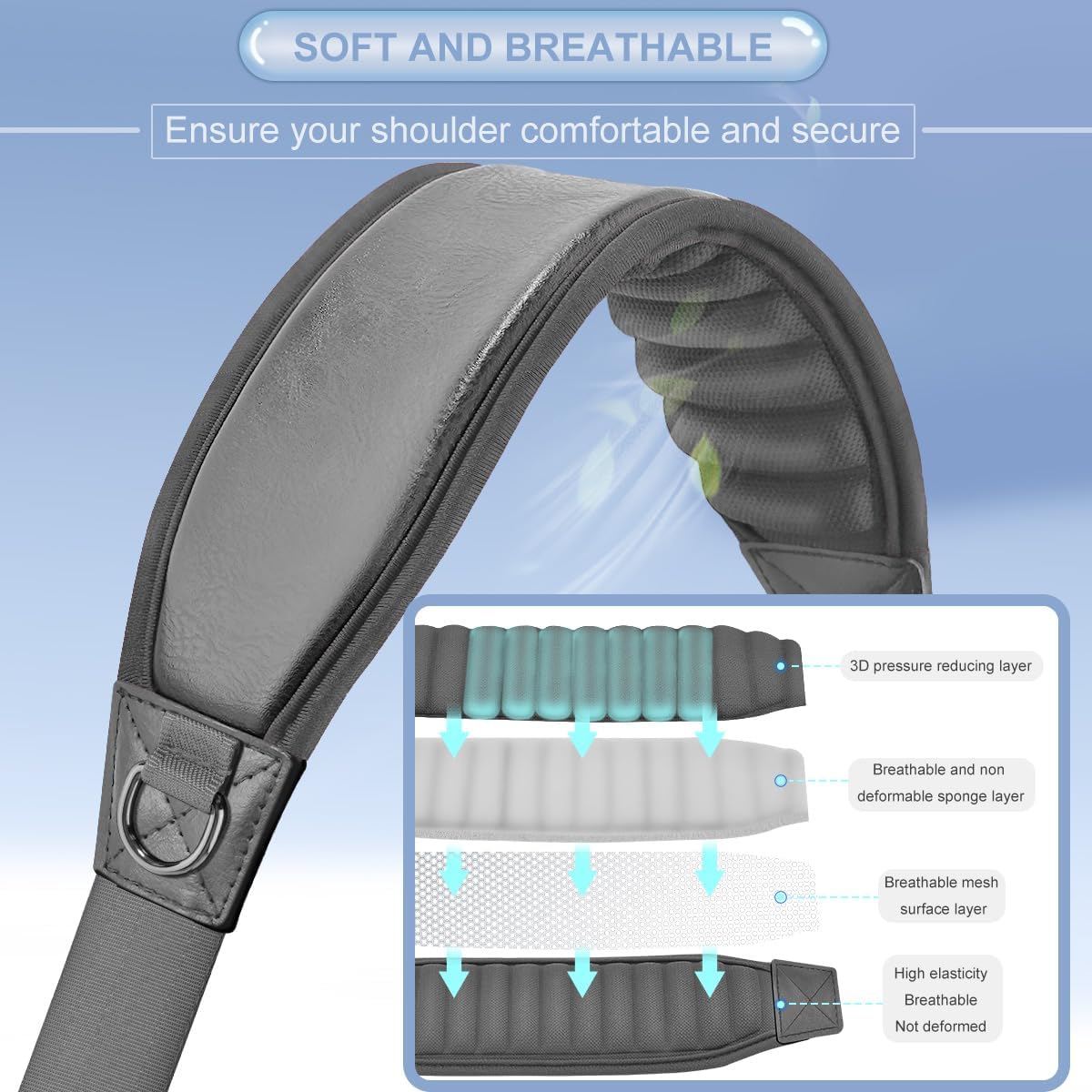 ZINZ Fixed Pad Bag Strap 60 inch Belt with Cushion Breathable Pad,Durable Strap with Double Adjustable Buckle and Metal Hooks