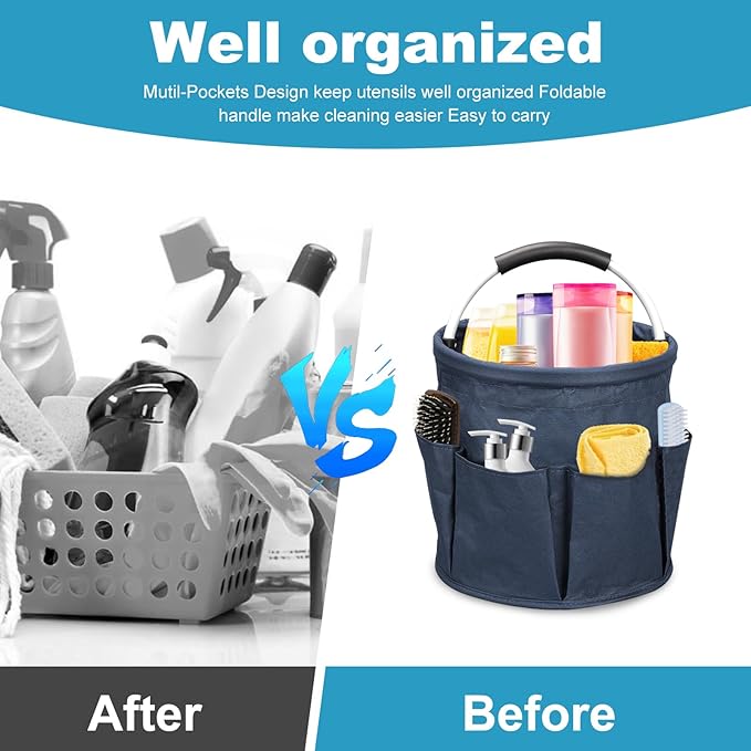 Qivine Cleaning Caddy for Cleaning Supplies, 17L Cleaning Supply Caddy with Handle Foldable Cleaning Supplies Organizer Bucket Tool Bag Organizer Cleaning Products Organizers for Home, Garden