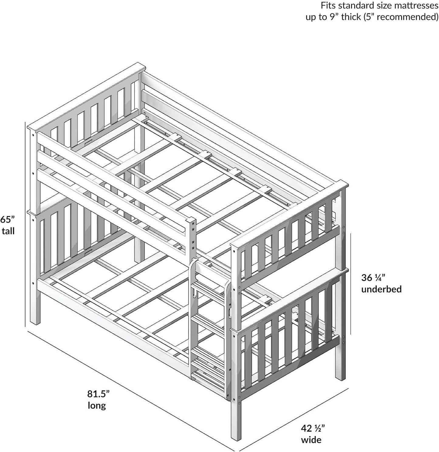 Max & Lily Bunk Bed Twin over Twin, Solid Wood Bunk Bed Frame with Ladder for Kids, 14" Safety Guardrails, Easy Assembly, No Box Spring Needed, Natural