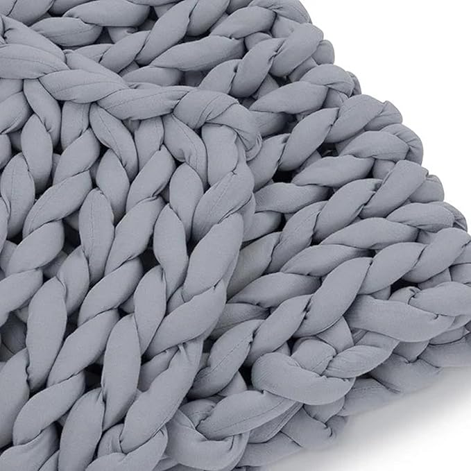Nuzzie Chunky Knit Weighted Blanket - Breathable, Cooling, Hand Made Knit Throw Blanket for Sleep - Machine Washable, Stylish Design (Misty Grey, Queen | 22lbs | 60"x80")